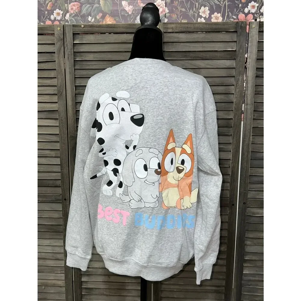 Bluey Bingo Sweatshirt NWT Medium Front Back Graphic Heather Gray Top